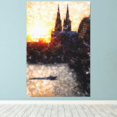Köln Skyline mit Kölner Dom Sunset Artstyle キャンバスプリント (インサイチュ (ウッドフロア))