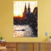Köln Skyline mit Kölner Dom Sunset Artstyle キャンバスプリント (インサイチュ (リビング))