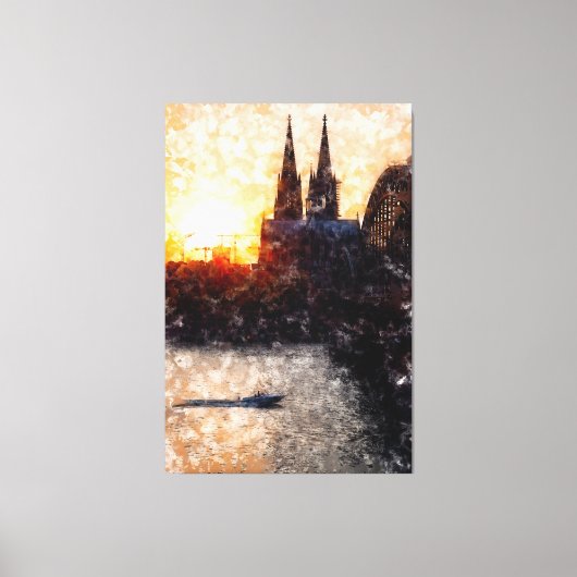 Köln Skyline mit Kölner Dom Sunset Artstyle キャンバスプリント (正面)
