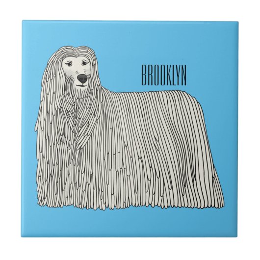 Komondor dog cartoon illustration タイル (正面)