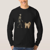 Komondor Skeleton Dog Walking Halloween Dog Tシャツ (正面)