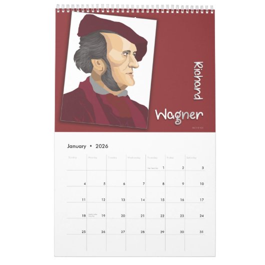 Komponisten Kalender im Cartoon Stil カレンダー (1月 2026)