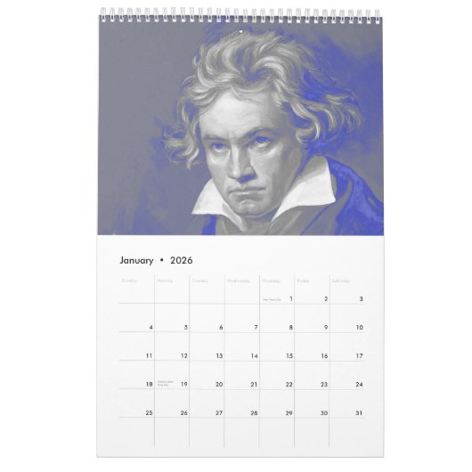 Komponisten Kalender - Symphony in Blue & Grey カレンダー (1月 2026)