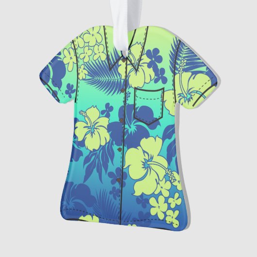 Konaのブレンドのハワイのハイビスカスの植物相のアロハワイシャツ オーナメント (正面)