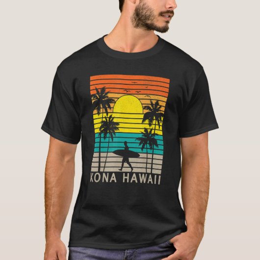Kona Hawaii Beach Surfer Surfing Palm Tree Vacatio Tシャツ (正面)