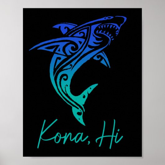Kona Hawaii Shark Diving Fishing Surfing Surfer Ha ポスター (正面)