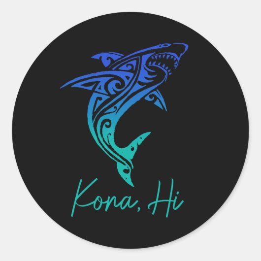 Kona Hawaii Shark Diving Fishing Surfing Surfer Ha ラウンドシール (正面)