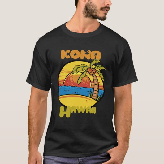 Kona Sunset Vacation Hawaii Palm trees Ocean Tシャツ (正面)