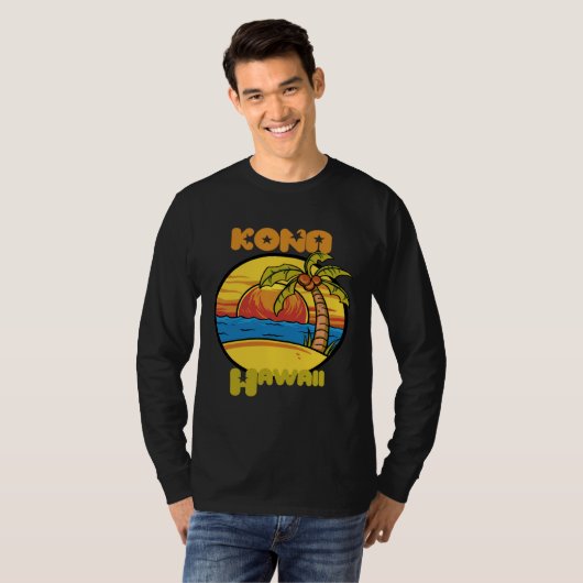 Kona Sunset Vacation Hawaii Palm trees Ocean Tシャツ (正面フル)