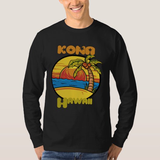 Kona Sunset Vacation Hawaii Palm trees Ocean Tシャツ (正面)