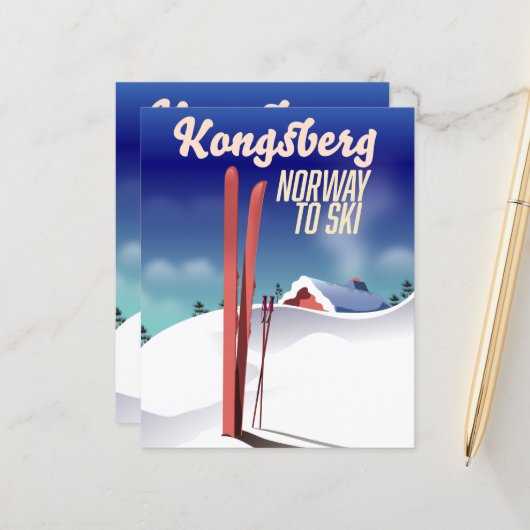 Kongsbergノルウェースキー旅行ポスター。 (正面/裏面インサイチュ)