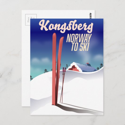 Kongsbergノルウェースキー旅行ポスター。 ポストカード (正面/裏面)