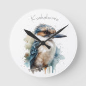 Kookaburra on a Branch、カスタム ラウンド壁時計 (正面)