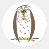 Kooky Cartoon Brown Owl Roundステッカー ラウンドシール (正面)