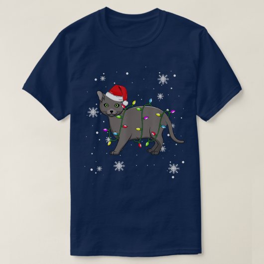 Korat Cat Christmas Lightsクリスマスキャットサンタハット Tシャツ (デザイン正面)