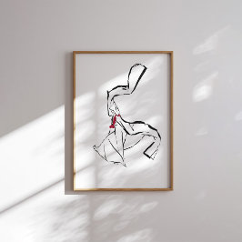 Korean Dance Hanbok Woman Ink Line Poster ポスター