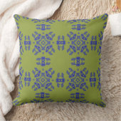 Korean Floral Harmony Pattern – Blue on Olive Gree クッション (ブランケット)