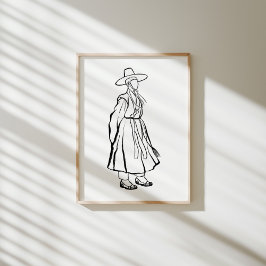 Korean Hanbok Man with Gat Ink Line Poster ポスター
