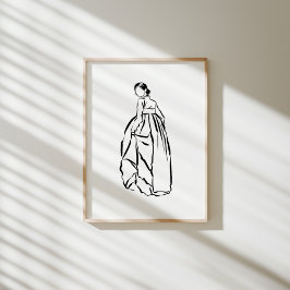 Korean Hanbok Woman Ink Line Art Poster ポスター