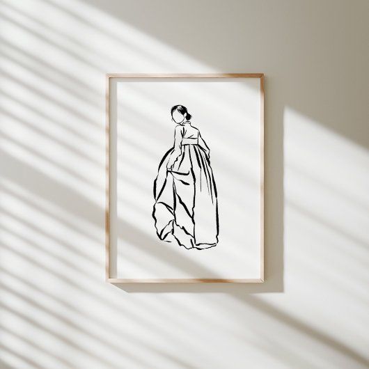 Korean Hanbok Woman Ink Line Art Poster ポスター