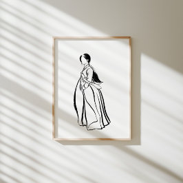 Korean Hanbok Woman with Norigae Ink Poster ポスター