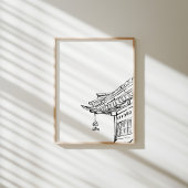 Korean Hanok Roof with Wind Chime Ink Poster ポスター