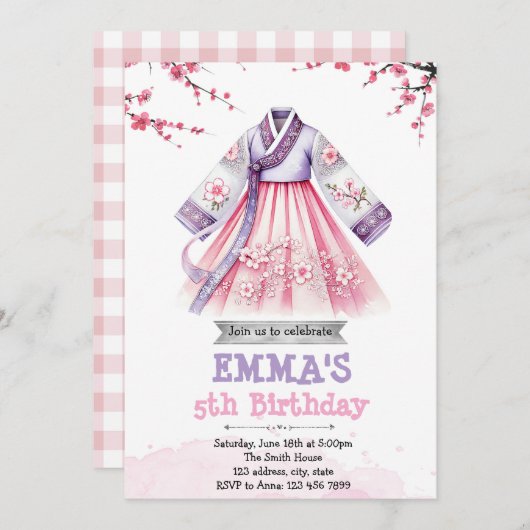 Korean theme birthday invitation  招待状 (正面/裏面)