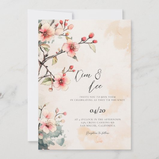 Korean Traditional Cherry Blossom Wedding 招待状 (正面)
