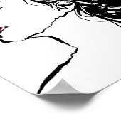 Korean Woman Profile Ink Art with Red Lips Poster ポスター (角)