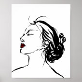 Korean Woman Profile Ink Art with Red Lips Poster ポスター (正面)