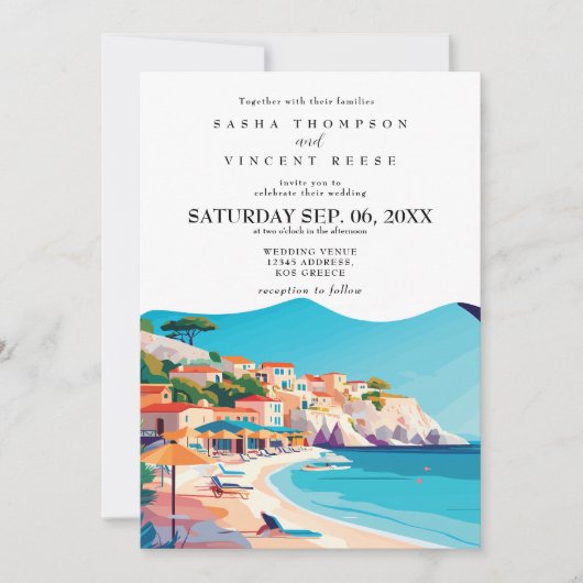Kos Greece Wedding Invitation Retro 招待状 (正面)