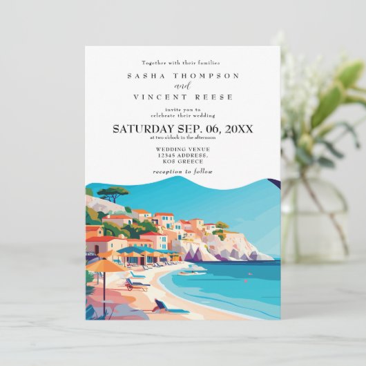 Kos Greece Wedding Invitation Retro 招待状 (スタンド正面)