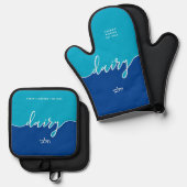 Kosherキッチンスクリプト乳製品とヘブライ語ブルー 鍋つかみ&鍋敷きセット (正面/裏面)