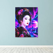 Kosmische Geisha im Neon‑Traumland キャンバスプリント (インサイチュ (ウッドフロア))