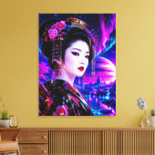 Kosmische Geisha im Neon‑Traumland キャンバスプリント (インサイチュ (リビング))