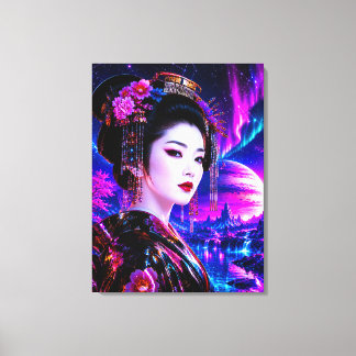 Kosmische Geisha im Neon‑Traumland キャンバスプリント