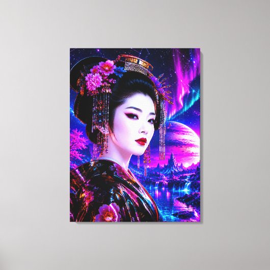Kosmische Geisha im Neon‑Traumland キャンバスプリント (正面)