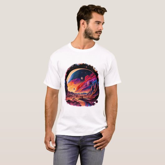 Kosmische Landschaft mit Planeten und Bergen Tシャツ (正面フル)