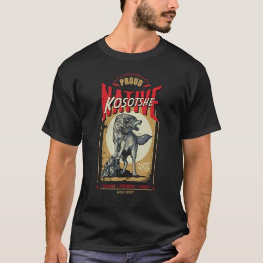Kosotshe Native American Indian Born Wolf Spirit R Tシャツ (正面)