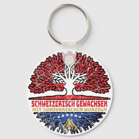 Kosovo Kosovarisch Schweizer Schweiz Baum Wurzel キーホルダー (正面)