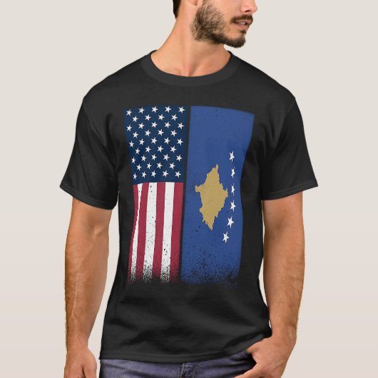 Kosovo  Kosovo American Flags Proud USA Kosovo Tシャツ (正面)