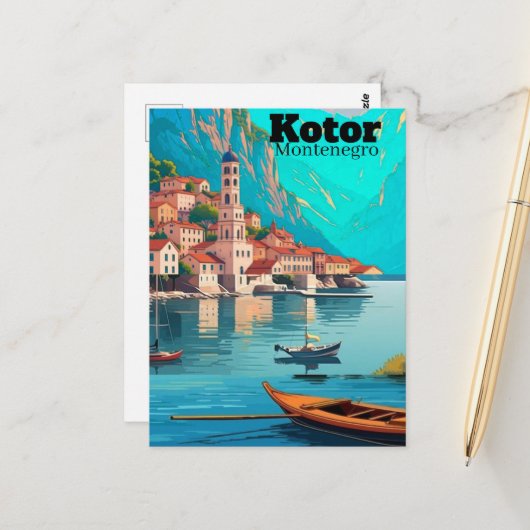 Kotor Montenegro Travel Art Postcard, Kotor Travel ポストカード (正面/裏面インサイチュ)