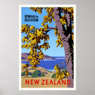 Kowhai in Blossom New Zealand Vintage Poster ポスター