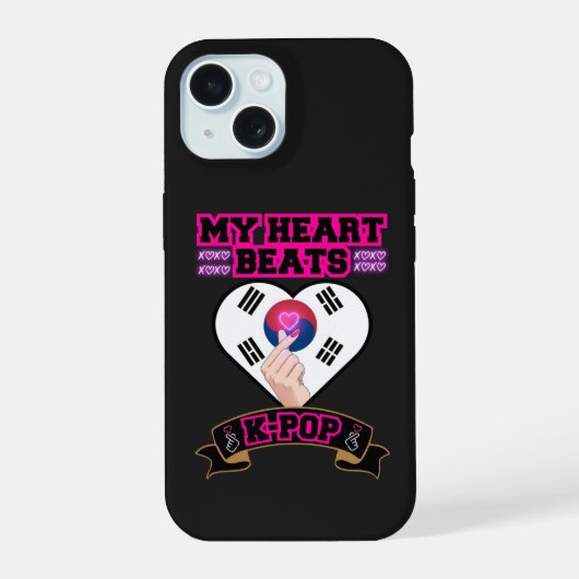 KPopハート韓国フラッグハンドシンボル音楽デザイン iPhone 15ケース (裏面)