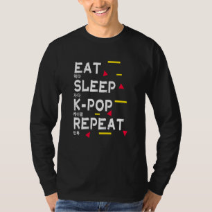 Kpop食べに対してポップ・アートのSleep Kリピートプリント韓国語 Tシャツ
