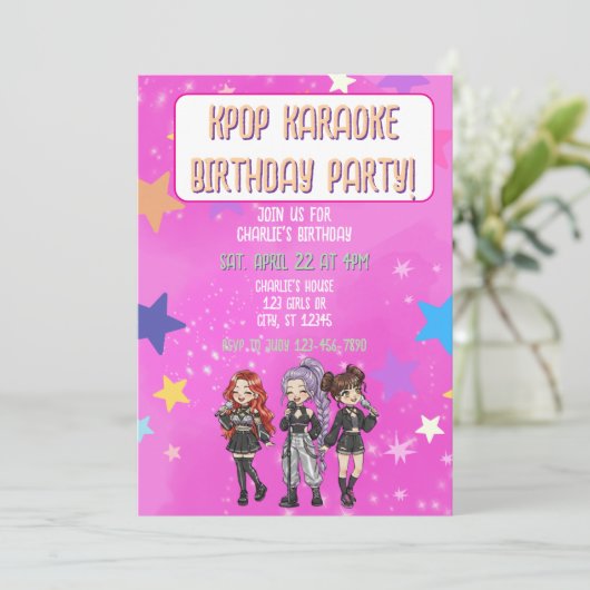 KPOP Karaoke Birthday, pink stars 招待状 (スタンド正面)