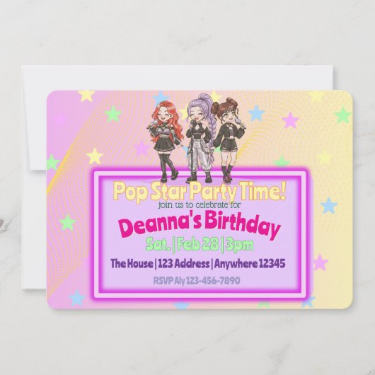 KPOP Star Party Time Birthday 招待状 (正面)