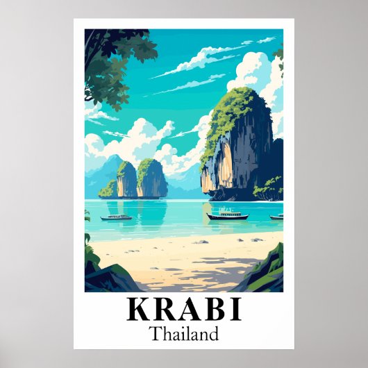 Krabi Thailand Vintage Travel Art Print ポスター (正面)