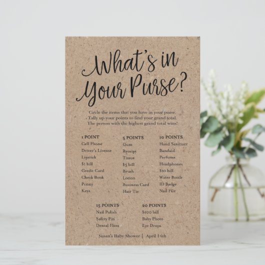 Kraftあなたの財布の赤ちゃんシャワーゲームカードに何がある (スタンド正面)