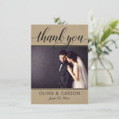 KraftとモダンBlack Scriptの結婚写真 サンキューカード (スタンド正面)